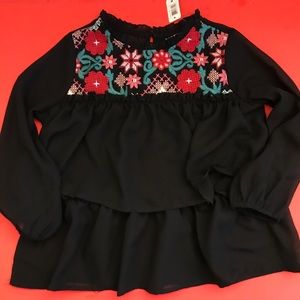 Black Flowy Girls Floral Top